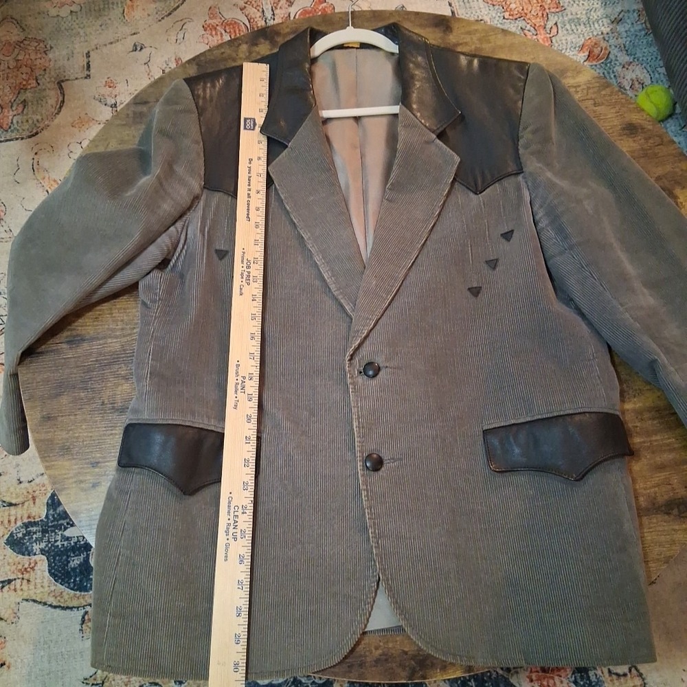 Vtg Pioneer Wear Men's Western Blazer Jacket Gray Corduroy Black Leather USA - Picture 10 of 13